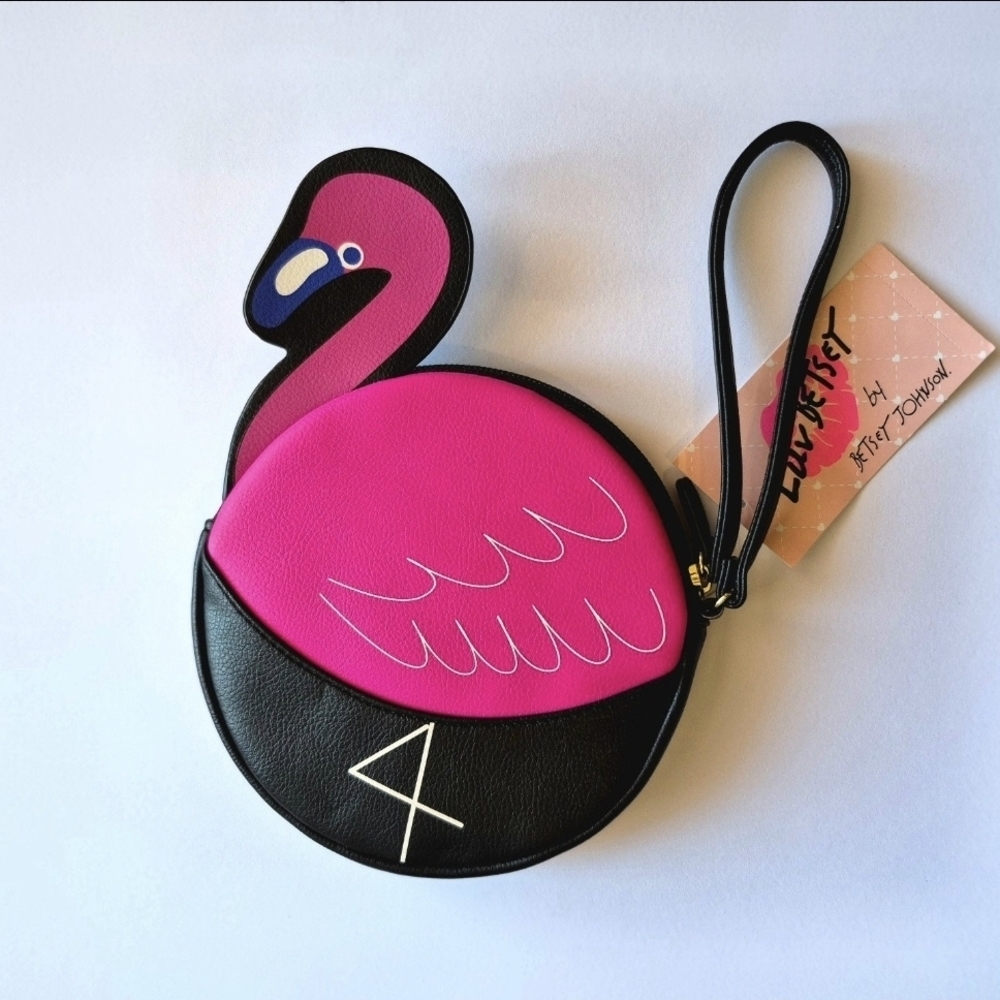 Lulu Guinness Pink and Black Flamingo Clutch